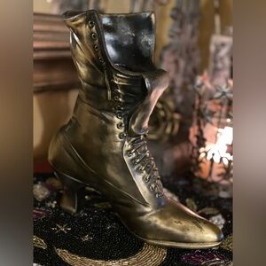 Vintage Brass Victorian-style Metal Boot Vase Decor